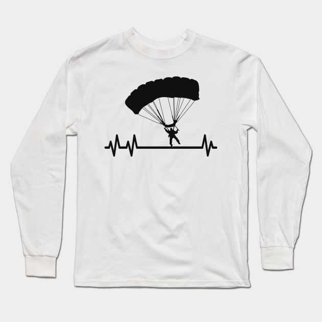 Parachute Pulse Heartbeat Skydiver Skydiving Long Sleeve T-Shirt by Foxxy Merch